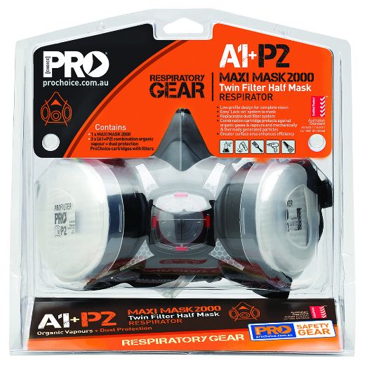 Picture of TRADIES KIT HALF MASK WITH A1P2 CARTRIDGES - RETAIL BLISTER PACK WITH A1P2 FILTERS