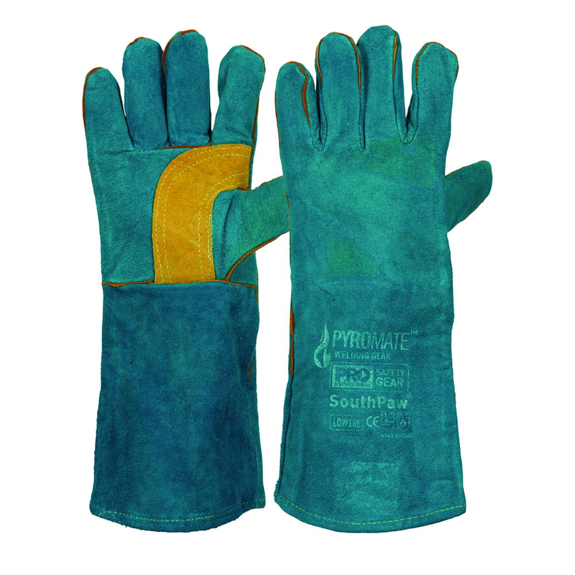 Picture of SOUTH PAW GREEN & GOLD PAIR OF LEFT HANDS KEVLAR STITCHED - ONE SIZE FITS MOST