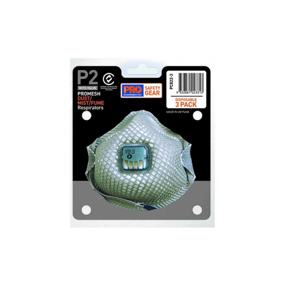 Picture of PRO-MESH RESPIRATOR P2, WITH VALVE 3 PIECE BLISTER PACK