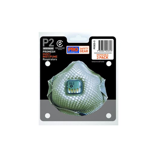 Picture of PRO-MESH RESPIRATOR P2, WITH VALVE 3 PIECE BLISTER PACK