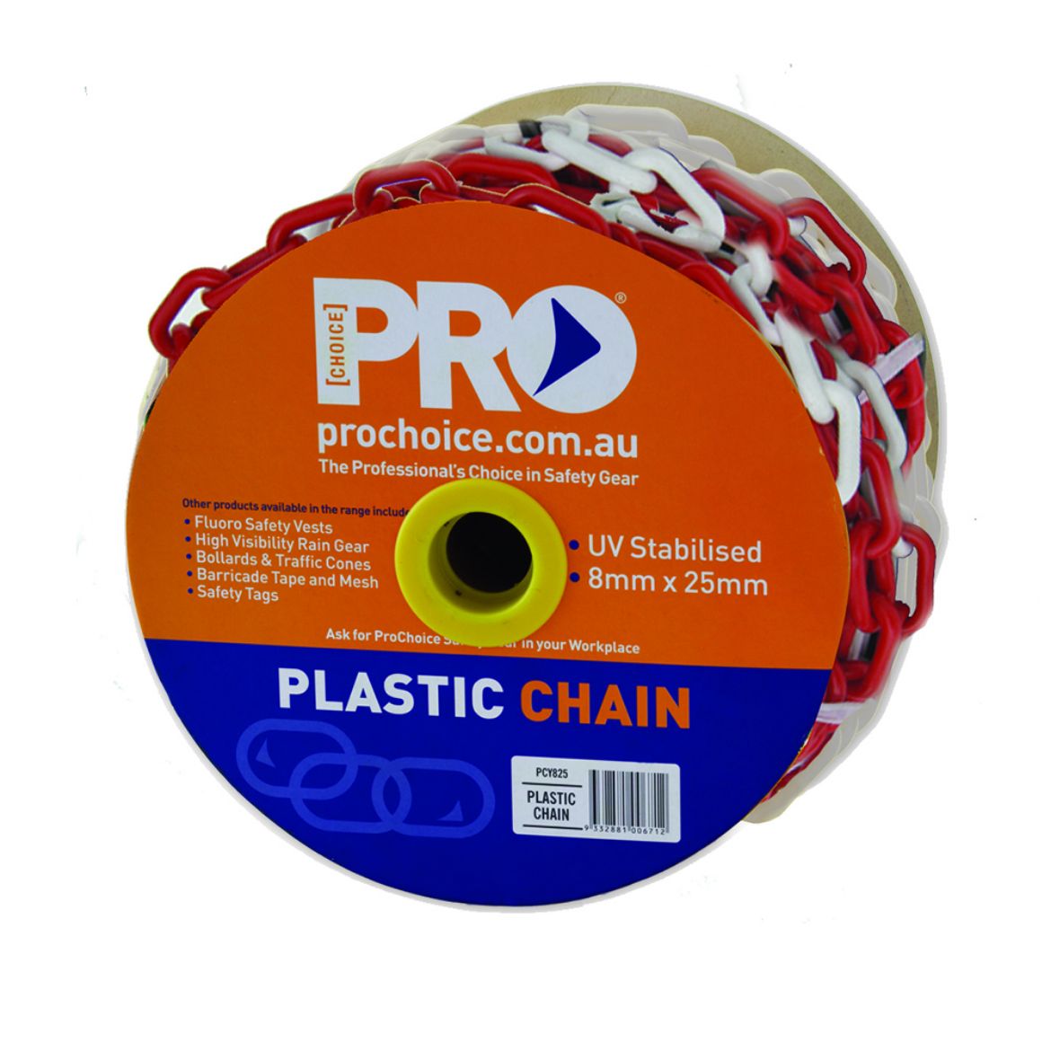 Picture of 8MM RED/WHITE PLASTIC CHAIN - LENGTH 25 METRES PER ROLL - 8MM X 25M