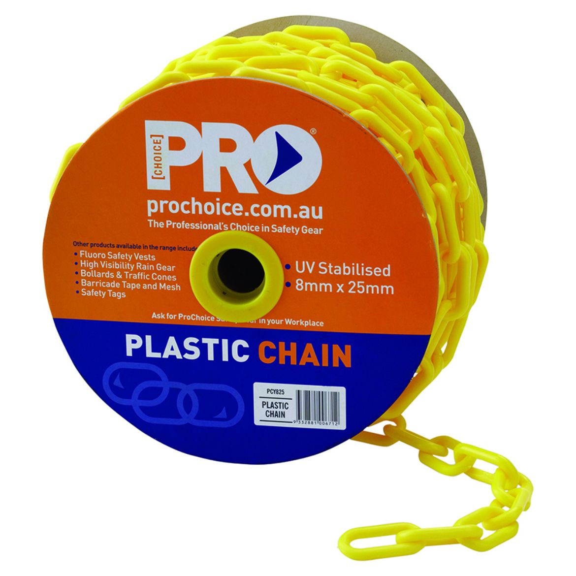 Picture of 8MM YELLOW PLASTIC CHAIN - LENGTH 25 METRES PER ROLL - 8MM X 25M