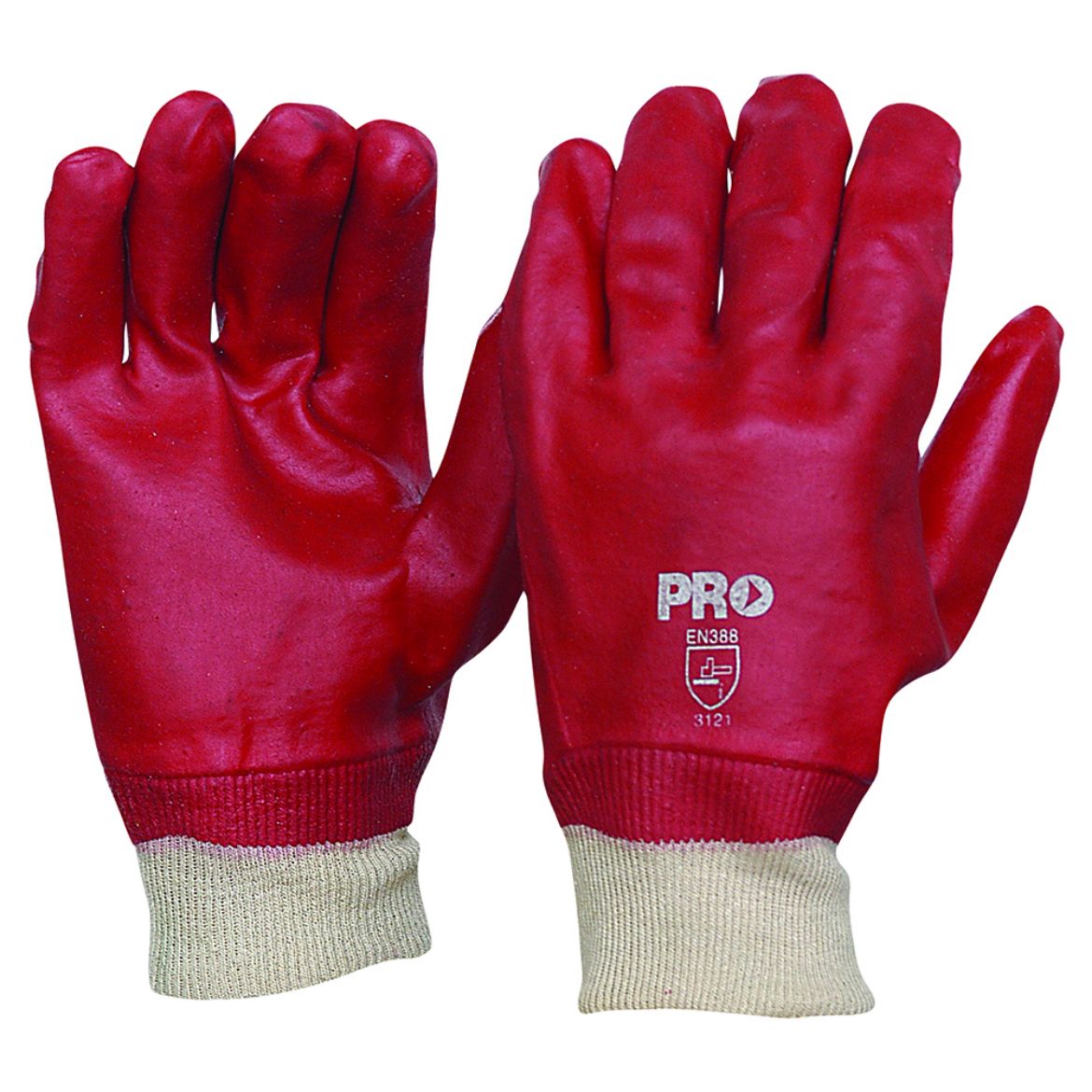 Picture of RED PVC SINGLE DIP WITH KNITTED WRIST - LENGTH 27CM - ONE SIZE FITS MOST