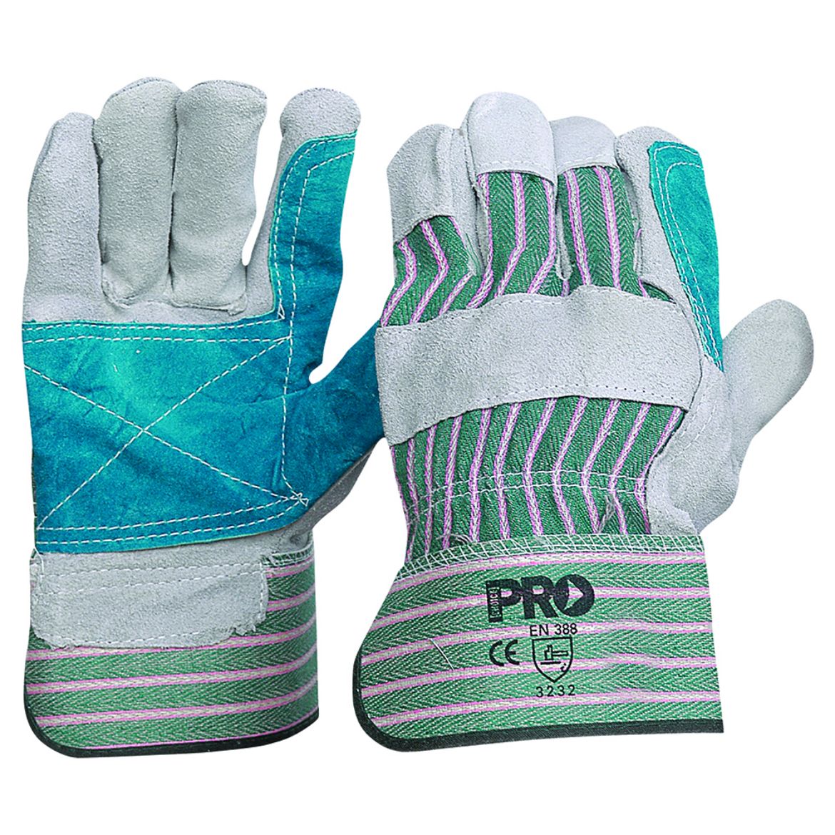 Picture of GREEN/RED COTTON BACK/REINFORCED COWSPLIT LEATHER PALM - ONE SIZE FITS MOST