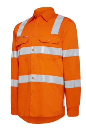 Picture of Hard Yakka NSW RAIL SHIRT LIGHTWEIGHT DRILL WITH VENT & TAPE LS ORANGE