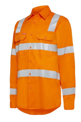 Picture of Hard Yakka RAIL SHIRT LIGHTWEIGHT DRILL WITH VENT & TAPE LS ORANGE