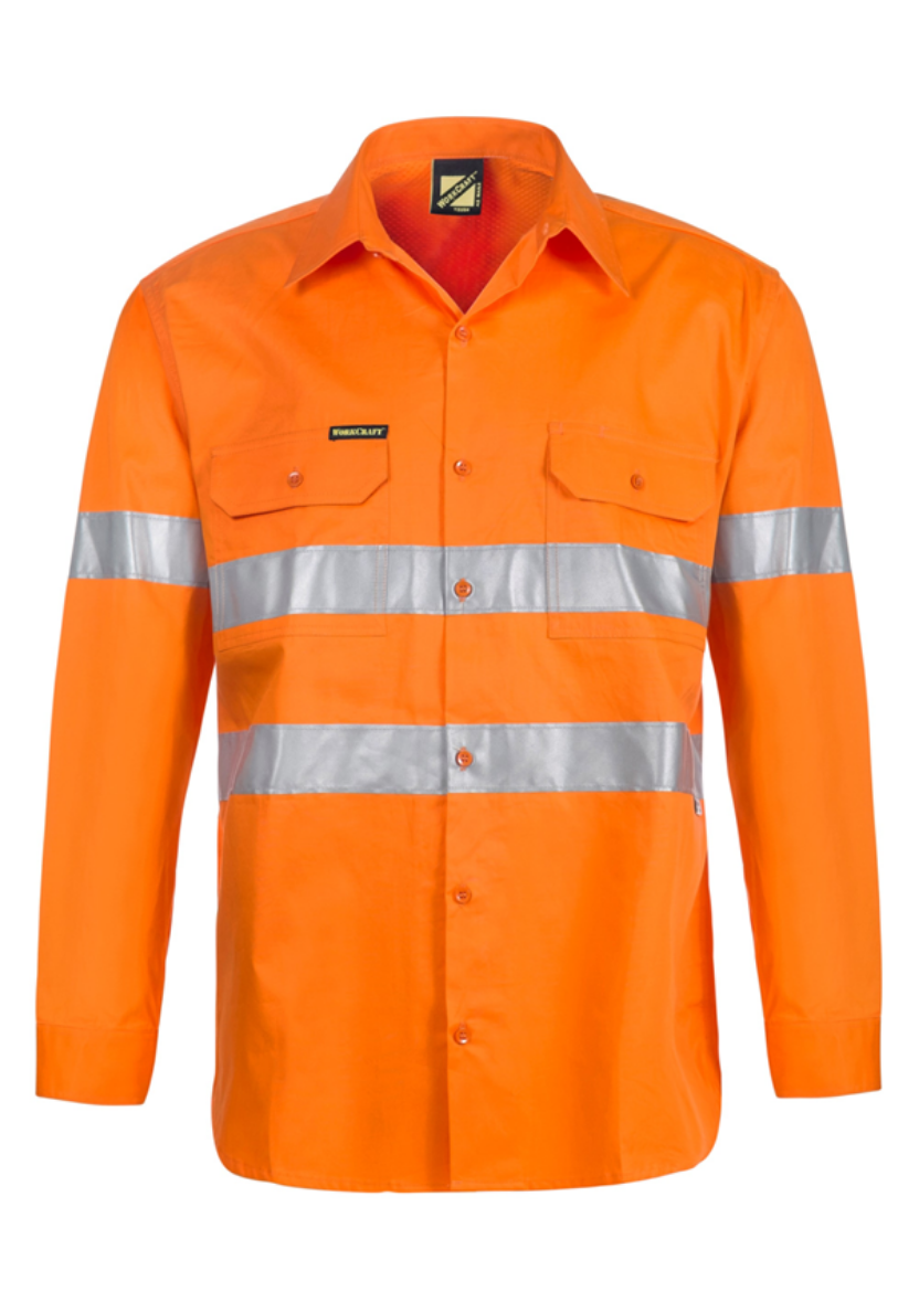 Picture of WORKCRAFT Lightweight Hi Vis Long Sleeve Vented Cotton Drill Shirt with CSR Reflective Tape