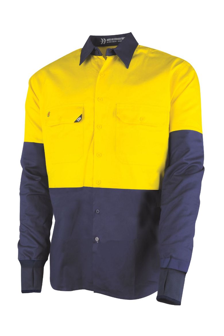 Picture of Tru Workwear Ventora Custom Shirt - Lightweight Vented L/S Hi-Vis Drill Shirt - Graphex sleeve 70-90mm under arm to cuff  and modified cuff. Additional Vertical venting on back.