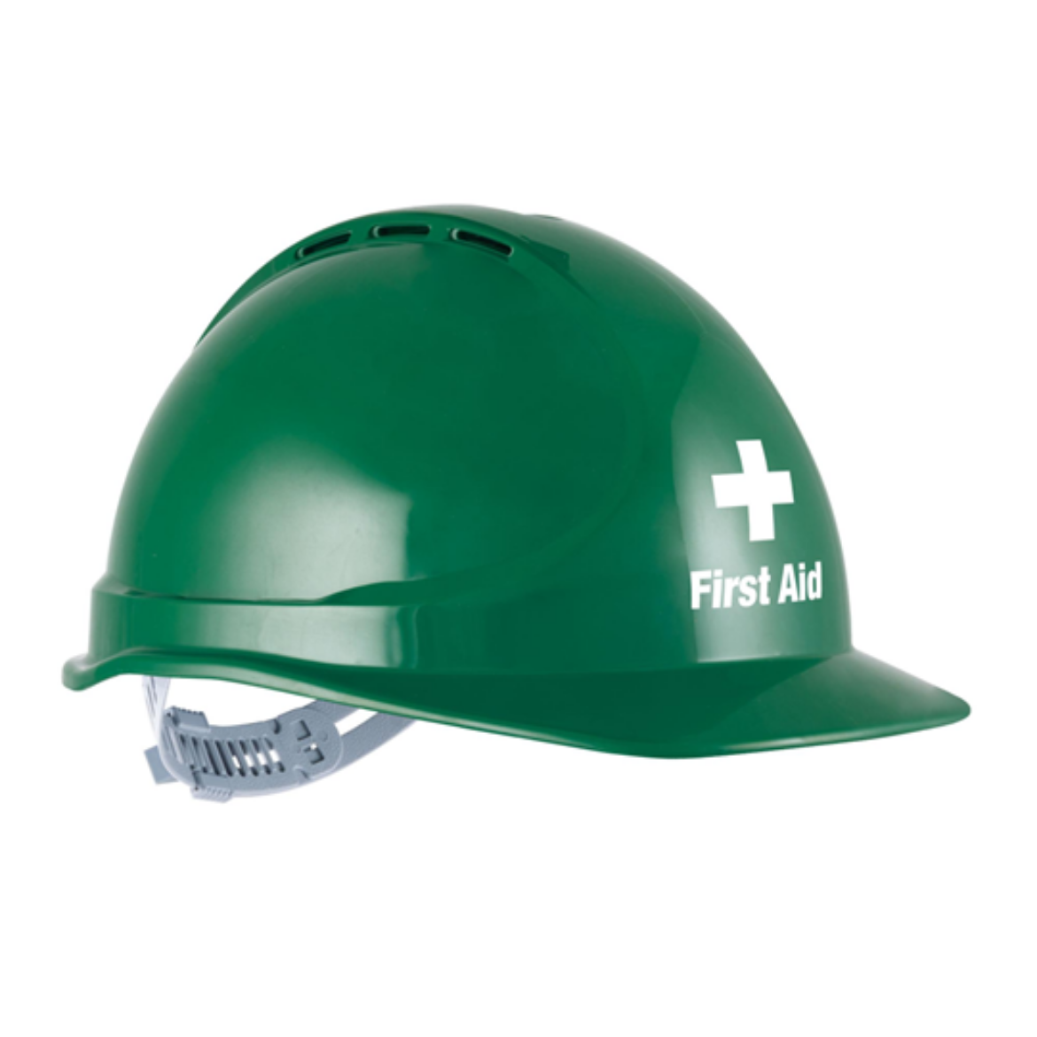 Picture of GTE3 Green First Aid Essential Type 1 ABS Vented Hard Hat With Slide Lock Harness