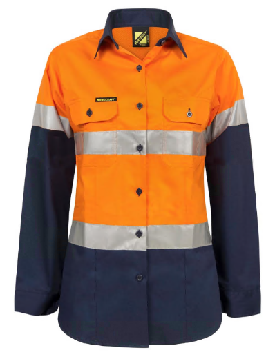 Picture of WORKCRAFT Womens Lightweight Vented Cotton Long Sleeve Shirt with Tape