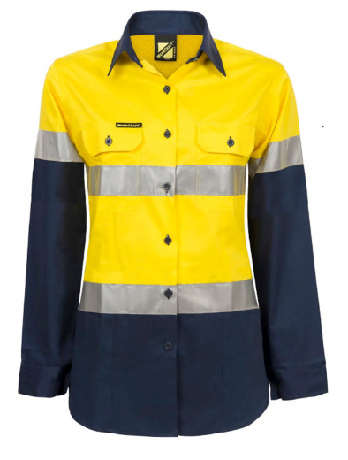 Picture of WORKCRAFT Womens Lightweight Vented Cotton Long Sleeve Shirt with Tape