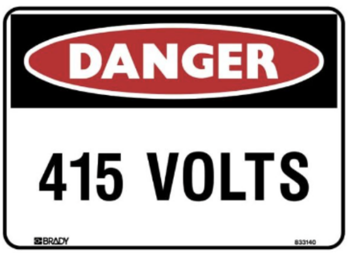 Picture of Danger Sign - 415 Volts (Self Adhesive Vinyl) H180mm x W250mm