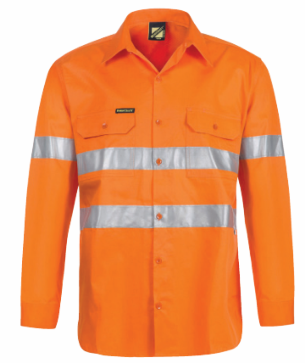 Picture of WORKCRAFT Lightweight Hi Vis Long Sleeve Vented Cotton Drill Shirt with CSR Reflective Tape