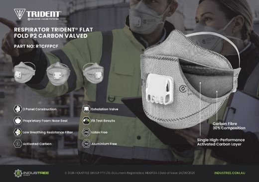 Picture of TRIDENT® Flat Fold P2 Carbon Valved Respirator + Extended Length Head Straps